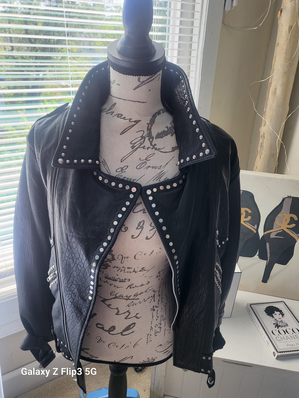 Studded Black Leather Jacket for Women
